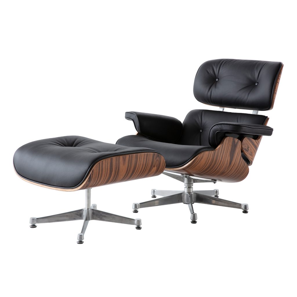 Charles Eames Lounge Chair And Ottoman Replica - Black - Rose Wood - Chrome Base